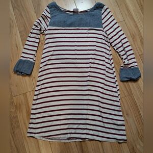 Wanna B Girls Nautical Striped 3/4 Sleeve Dress - Size Medium Blue/Red